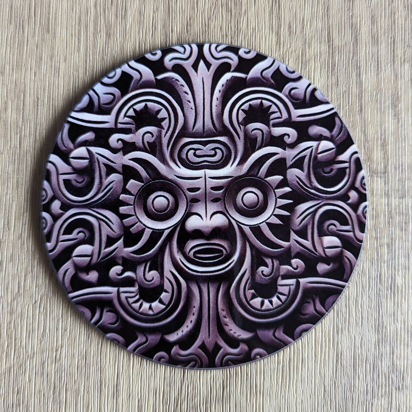 Aztec sculpture | Set of 4 ancient carved stone effect circular coasters