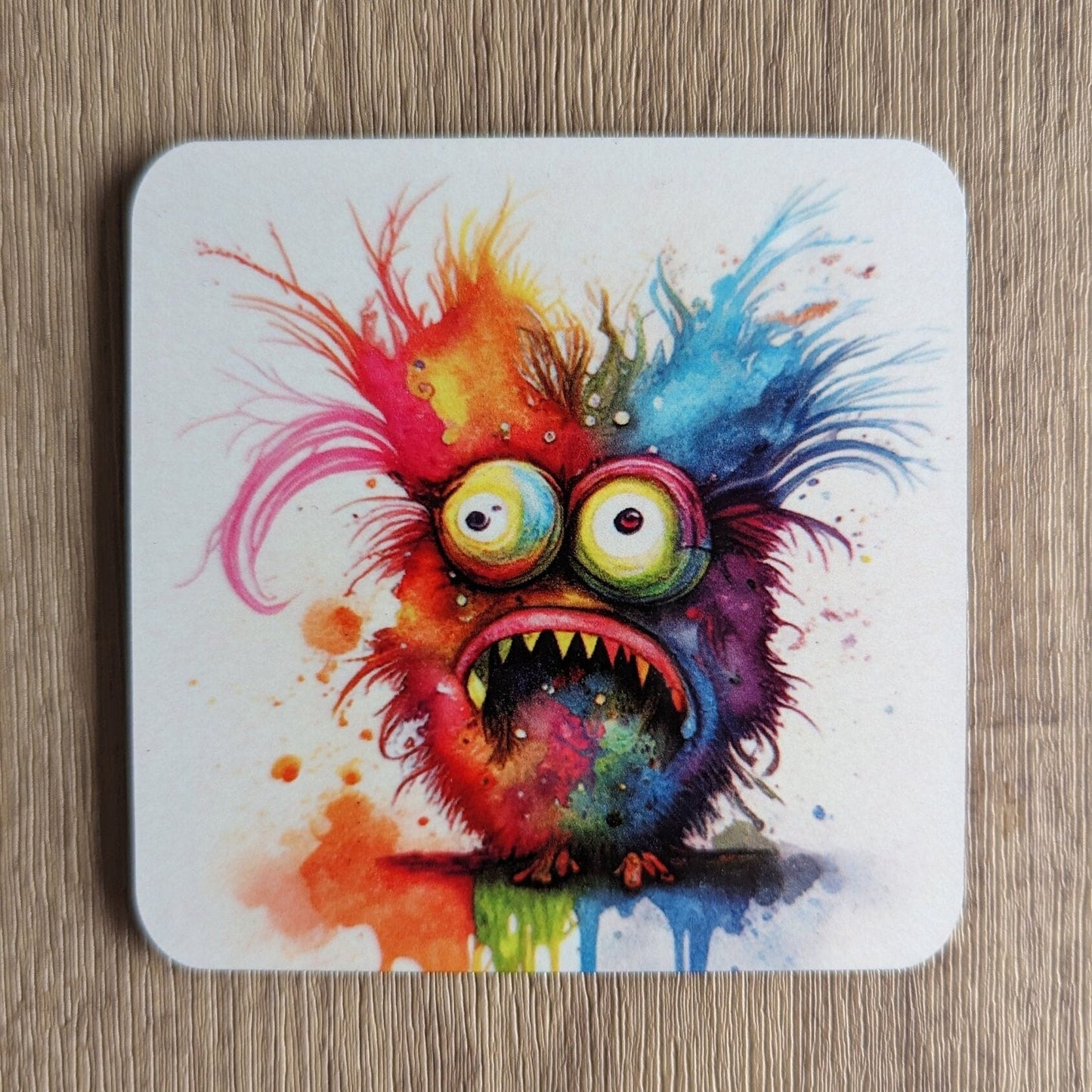 Little Monsters Coasters | Set of 4 Bright Fun Cartoon Monster Characters | Unique Drinkware Accessories for Kids & Adults