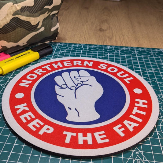 Northern Soul Red White & Blue - Keep the Faith Circular Mouse Pad - Round Computer Mat - Desktop mousepad -  Northern Soul Gift