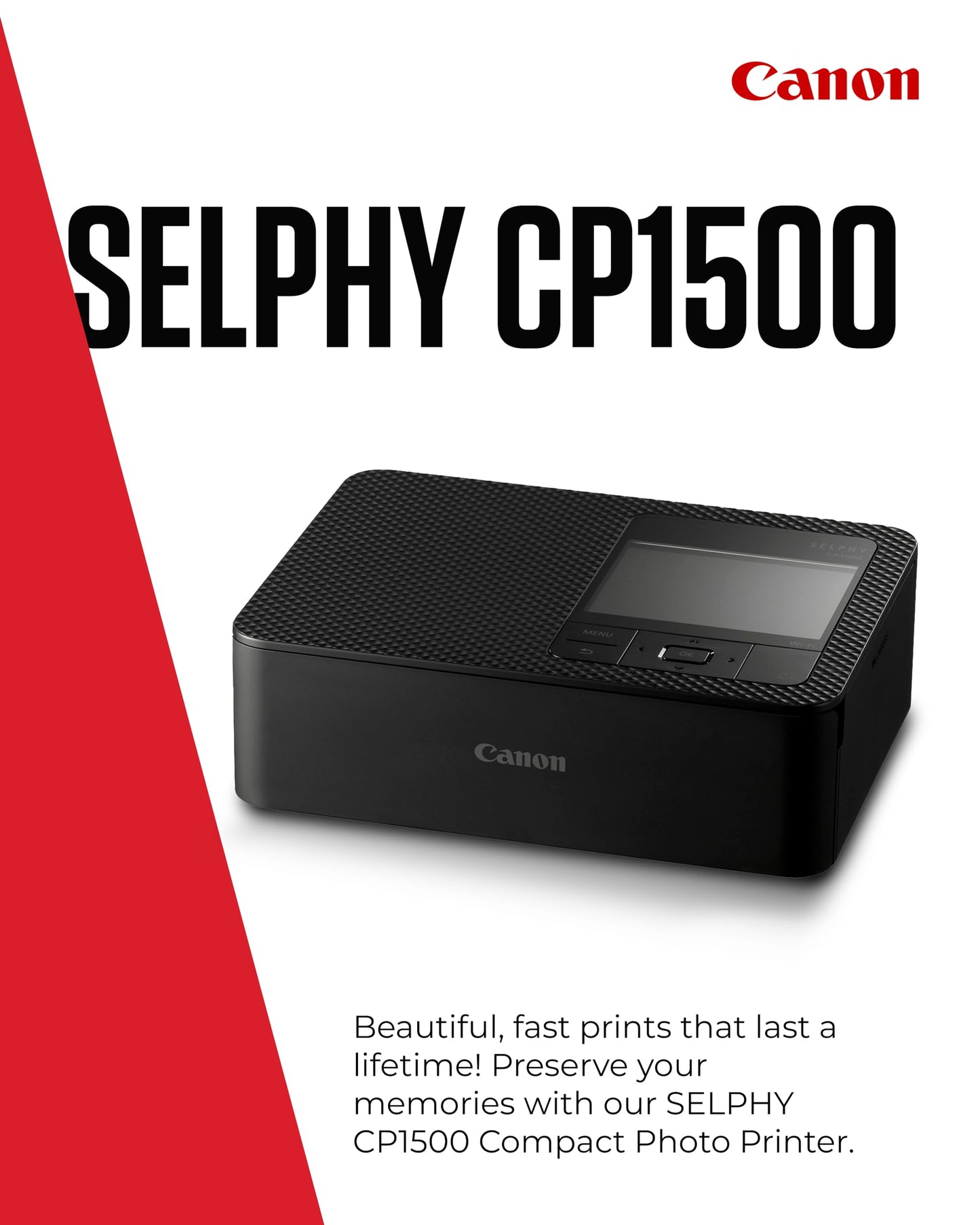 Canon SELPHY CP1500 Compact Photo Printer – Wireless Printing, Long-Lasting Prints, USB-C & SD Card Connectivity – Ideal for Scrapbooks & Photo Albums, Black GB