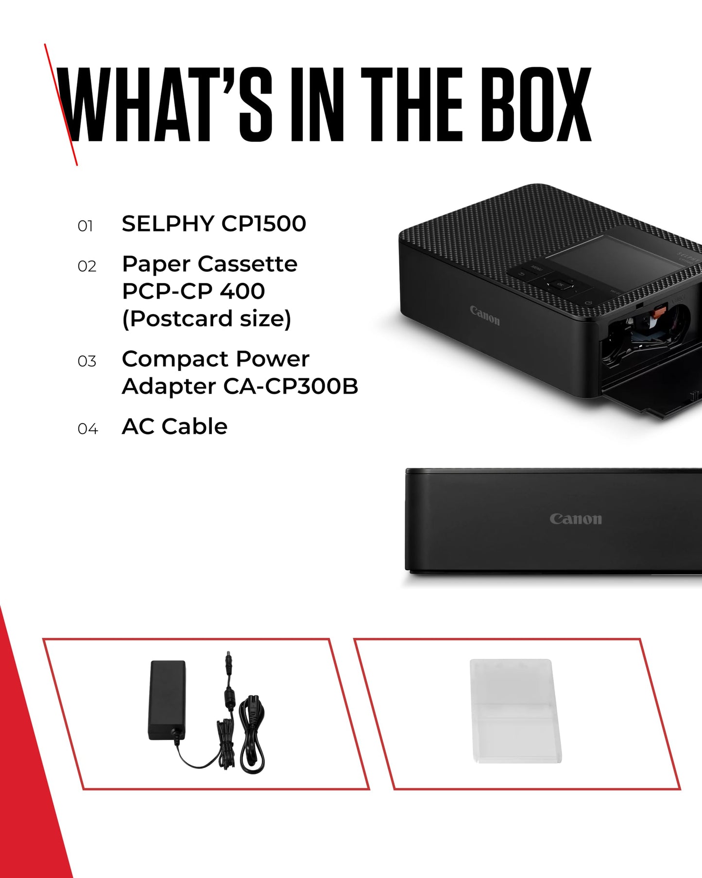 Canon SELPHY CP1500 Compact Photo Printer – Wireless Printing, Long-Lasting Prints, USB-C & SD Card Connectivity – Ideal for Scrapbooks & Photo Albums, Black GB
