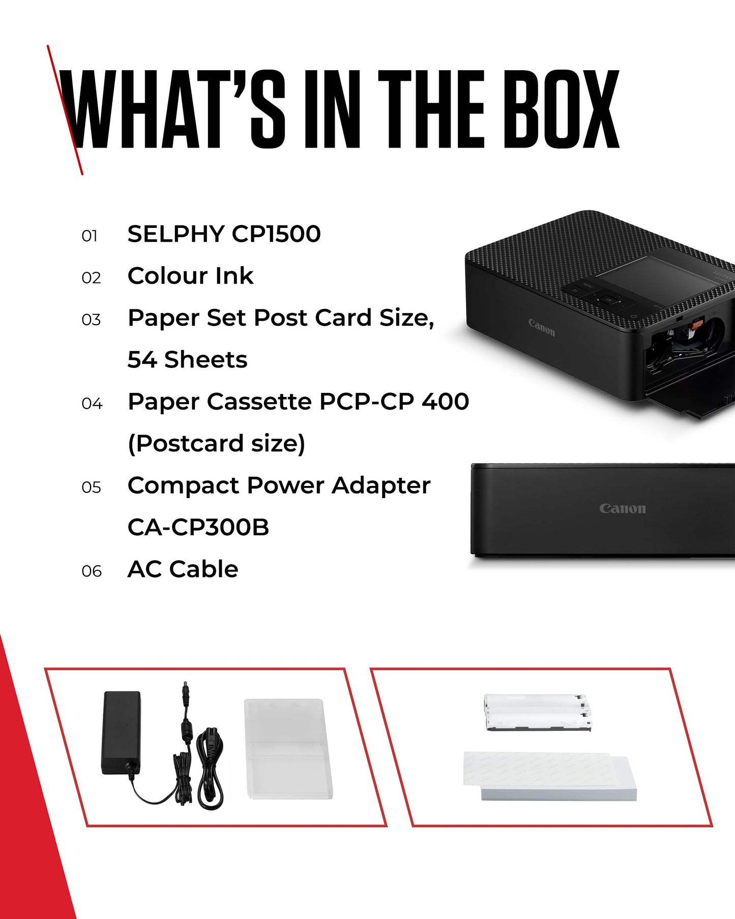 Canon SELPHY CP1500 Compact Photo Printer – Wireless Printing, Long-Lasting Prints, USB-C & SD Card Connectivity – Ideal for Scrapbooks & Photo Albums, Black GB