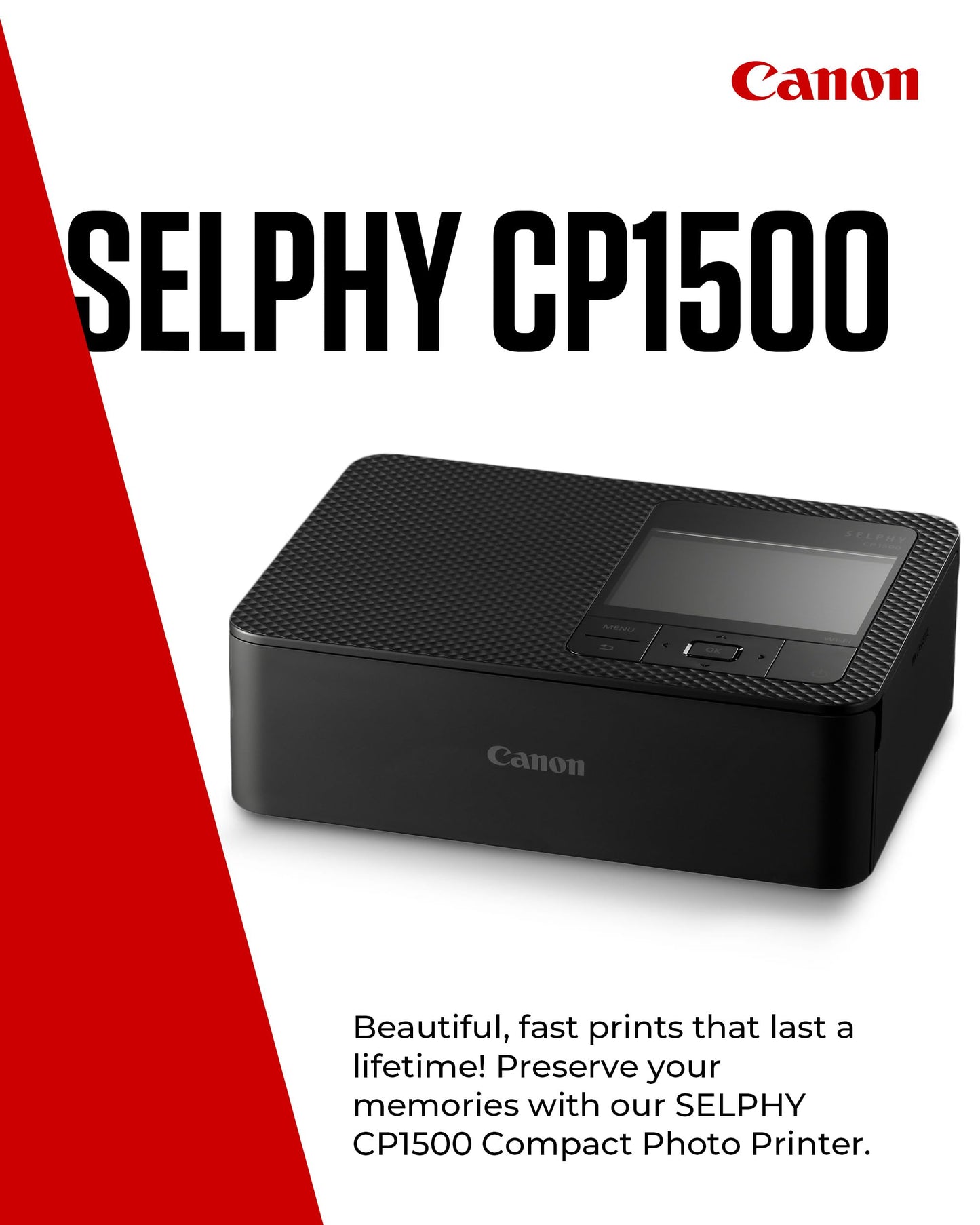 Canon SELPHY CP1500 Compact Photo Printer – Wireless Printing, Long-Lasting Prints, USB-C & SD Card Connectivity – Ideal for Scrapbooks & Photo Albums, Black GB