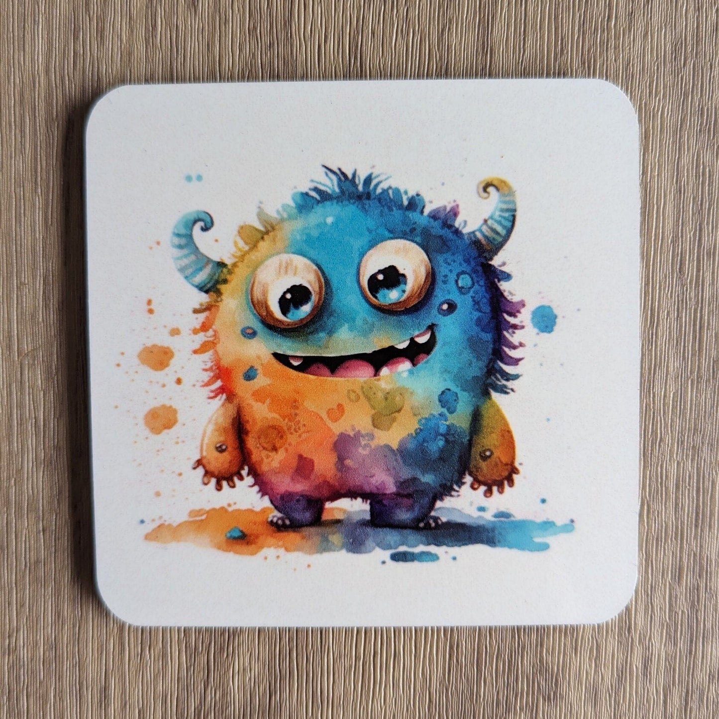 Little Monsters Coasters | Set of 4 Bright Fun Cartoon Monster Characters | Unique Drinkware Accessories for Kids & Adults