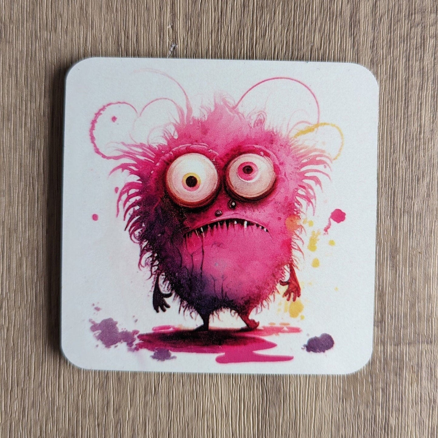 Little Monsters Coasters | Set of 4 Bright Fun Cartoon Monster Characters | Unique Drinkware Accessories for Kids & Adults