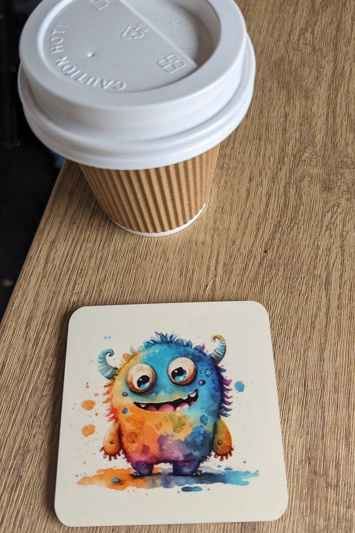 Little Monsters Coasters | Set of 4 Bright Fun Cartoon Monster Characters | Unique Drinkware Accessories for Kids & Adults