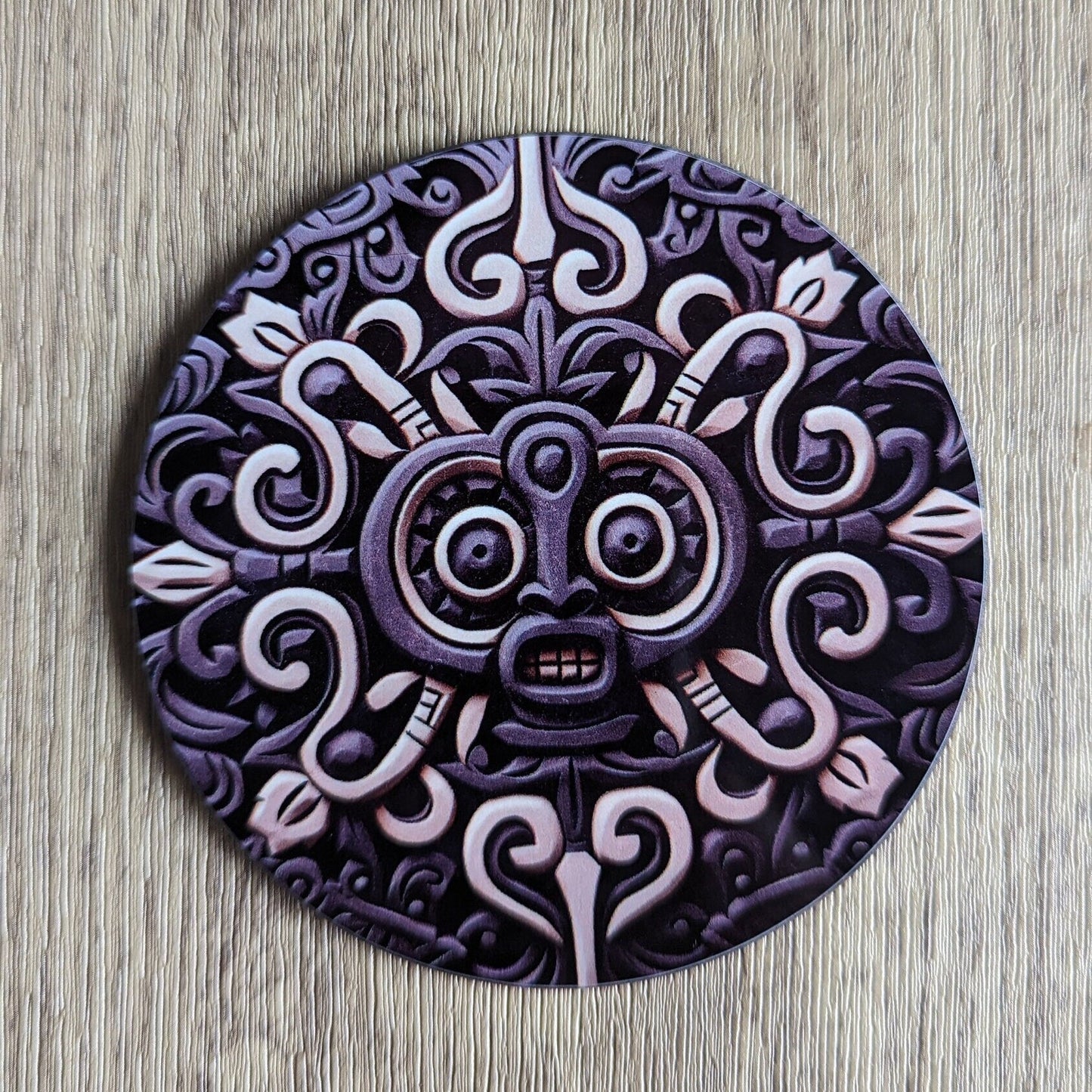 Aztec sculpture | Set of 4 ancient carved stone effect circular coasters