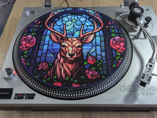 Stain Glass Majestic Stag Slip Mat - 7 & 12 inch LP Vinyl DJ Pro Turntable Slip Mat Record Player Technics 1210 DJ Turntablist