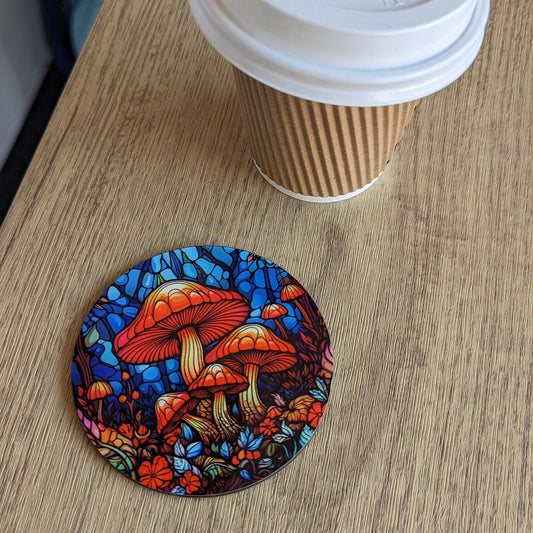 magic mushrooms | stained glass effect circular coaster